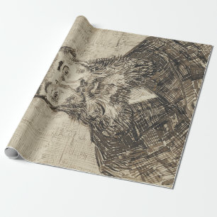 Postman Joseph Roulin (Sepia Sketch) (by van Gogh) Wrapping Paper