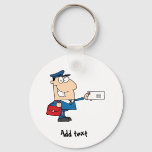 Postman postal worker cartoon mascot personalised key ring