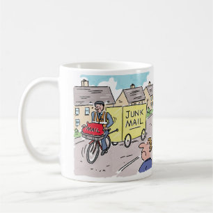 Postman with Junk Mail Cartoon. Coffee Mug