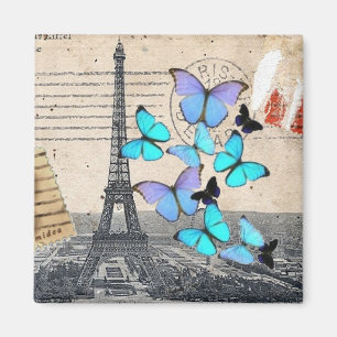 postmark scripts butterfly Paris Effiel Tower Magnet