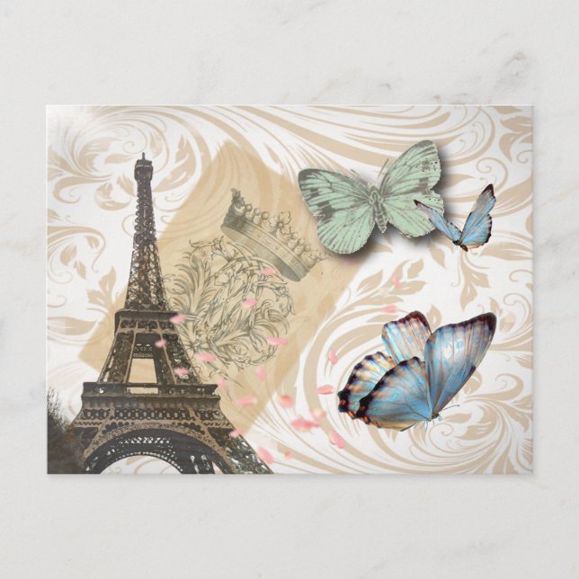 postmark scripts butterfly Paris Effiel Tower Postcard (Front)