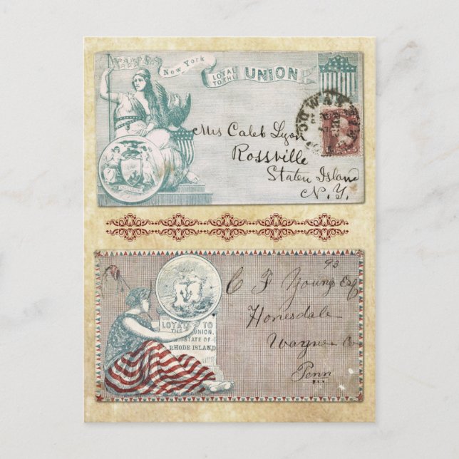 Postmarked Civil War Envelopes with Columbia Postcard (Front)