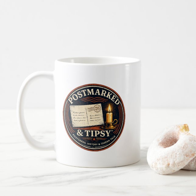 Postmarked & Tipsy Coffee Mug (With Donut)