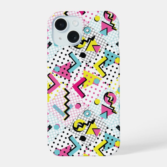 Postmodern Memphis Style Pattern iPhone 15 Case (Back)