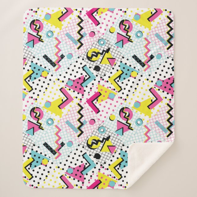 Postmodern Memphis Style Pattern Sherpa Blanket (Front)
