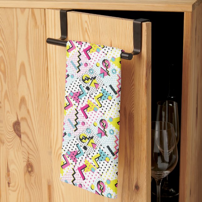 Postmodern Memphis Style Pattern Tea Towel (Thirds Fold)