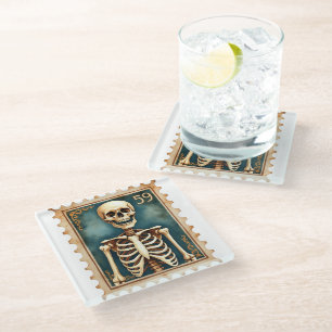 Postmortem No. 59 – Skeleton Stamp Halloween Glass Coaster