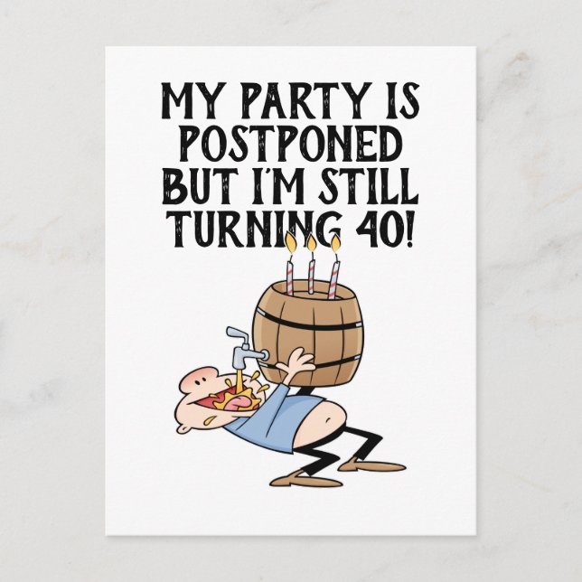 Postponed Birthday Party Cancellation Cartoon Postcard (Front)
