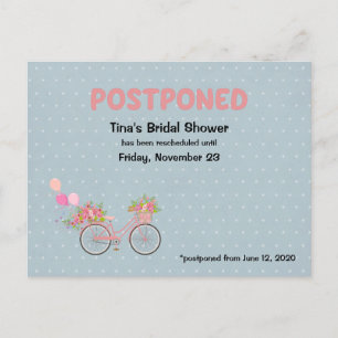 POSTPONED Bridal Shower Bike and Floral Polka Dot Invitation Postcard