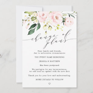 Postponed Change of Plans Blush Floral Wedding Announcement