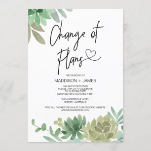 Postponed Notes Wedding Change of Plans Succulents Invitation