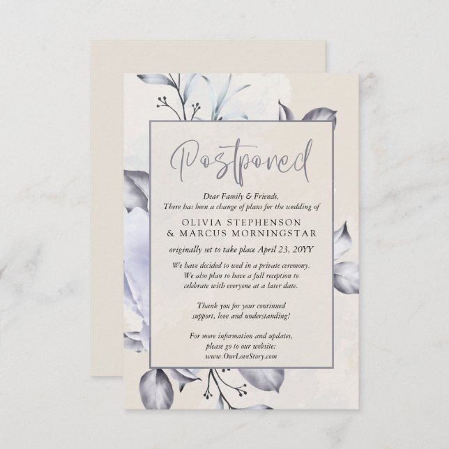 Postponed -Rustic Lilac and Alabaster Peony Floral Invitation (Front/Back)