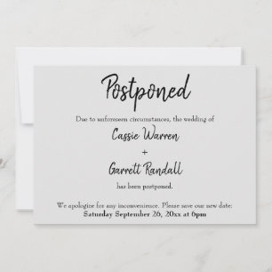 "Postponed" Wedding Black on Light Grey Card