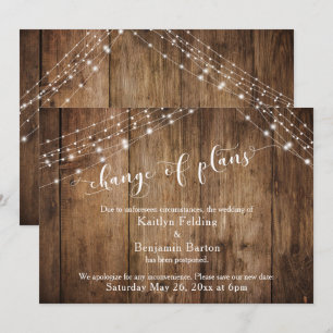 Postponed Wedding Change of Plans Wood & Lights Invitation