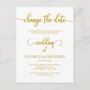 Postponed Wedding Date Announcement Elegant Gold Postcard