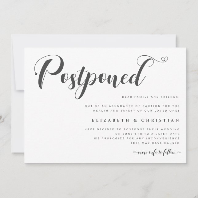 Postponed Wedding Date Change Social Distance Invitation (Front)