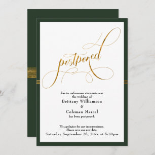 Postponed Wedding Elegant Green & Gold Stripe Card