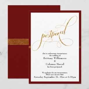 Postponed Wedding Elegant Red w/ Gold Stripe Card
