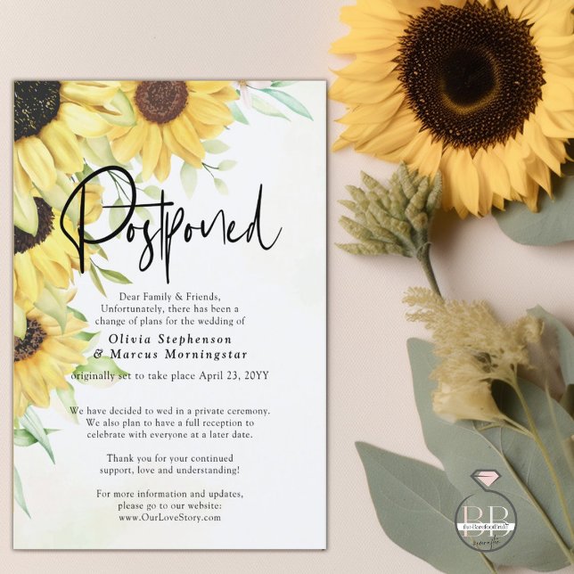 Postponed Wedding Elegant Rustic Sunflowers Invitation (Creator Uploaded)
