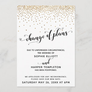 Postponed Wedding Gold Confetti Change of Plans Invitation