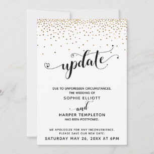 Postponed Wedding Gold Confetti & Hearts Update Invitation
