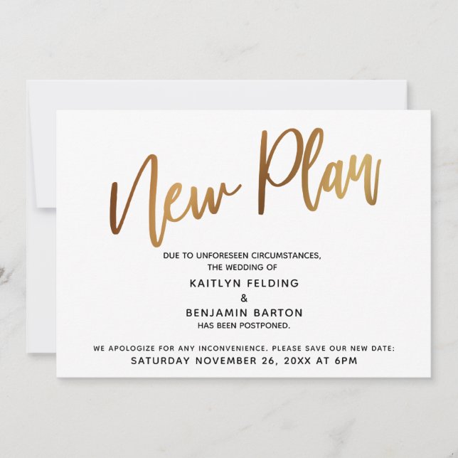 Postponed Wedding Gold "New Plan" Announcement  (Front)