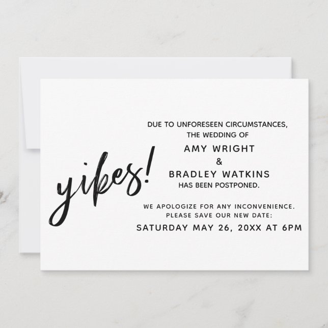 Postponed Wedding Humour Announcement Yikes! (Front)