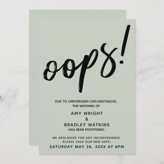 Postponed Wedding Humourous "Oops!" Announcement (Front/Back)
