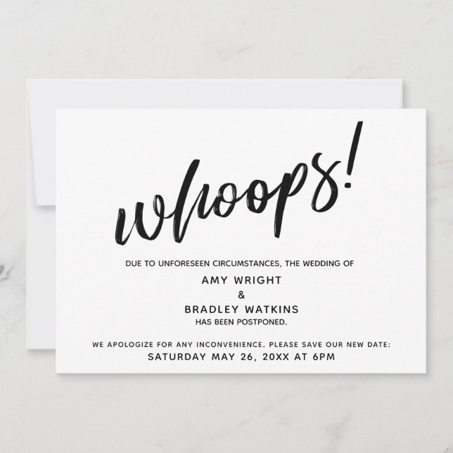 Postponed Wedding Humourous "Whoops!" Announcement (Front)