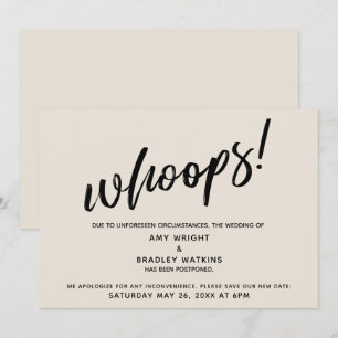 Postponed Wedding Humourous "Whoops!" Cream Card