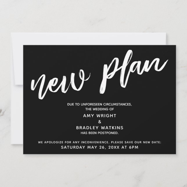 Postponed Wedding New Plan Black Announcement (Front)