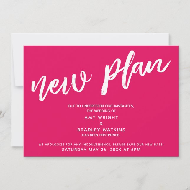 Postponed Wedding New Plan Raspberry Announcement (Front)