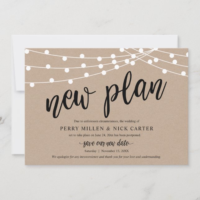 Postponed Wedding, New plan, Rustic, Announcement (Front)