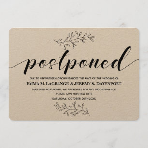 Postponed wedding rustic kraft card