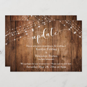 Postponed Wedding Update, Rustic Wood & Lights Invitation