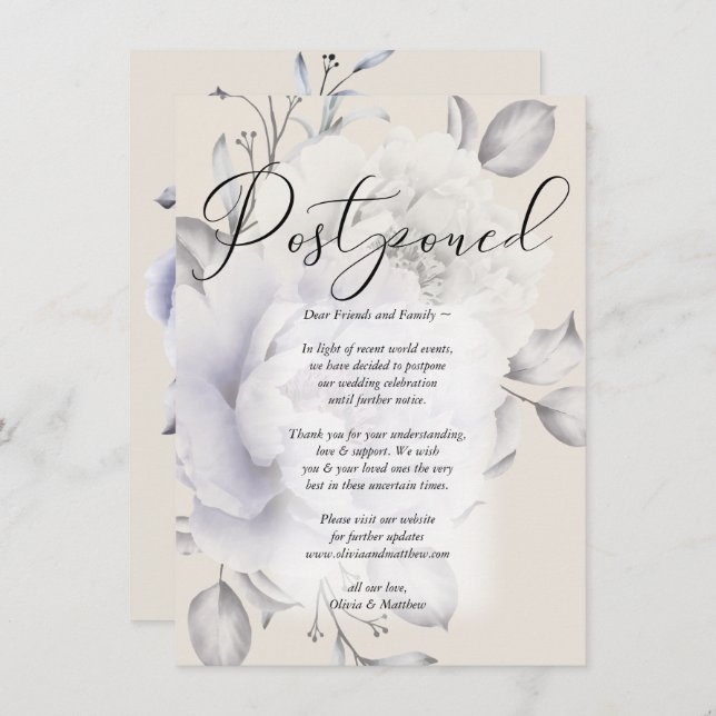 Postponed Wedding Watercolor Lilac Peony Invitation (Front/Back)