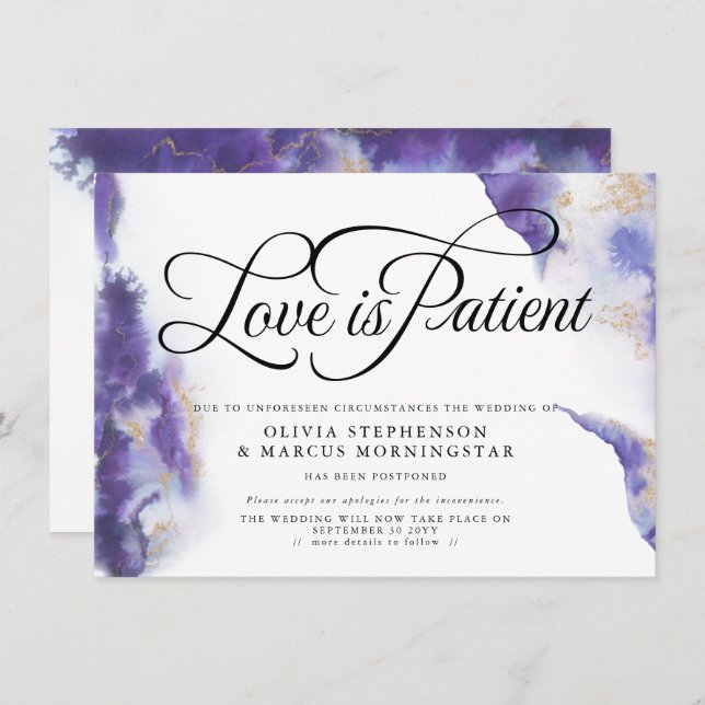 Postponed Wedding Watercolor Purple Agate Invitation (Front/Back)