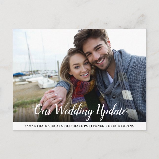 Postponed Wedding with Photo Calligraphy Postcard (Front)