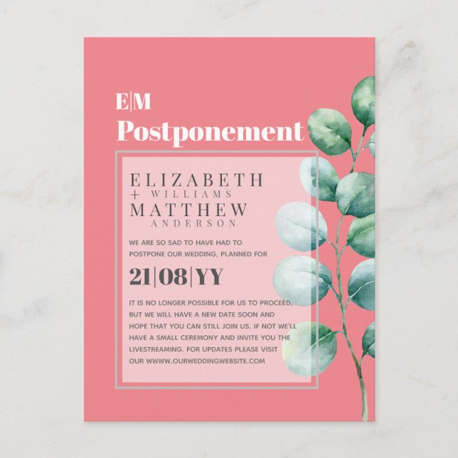 Postponement Eucalyptus Greenery Change of Plans Postcard (Front)