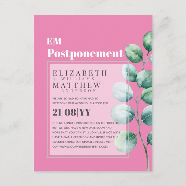 Postponement Eucalyptus Greenery Change of Plans Postcard (Front)