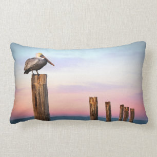 Posts & a Pelican   Fort Myers Beach, Florida Lumbar Cushion