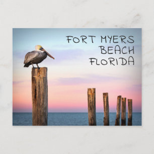 Posts & a Pelican Fort Myers Beach, Florida Postcard