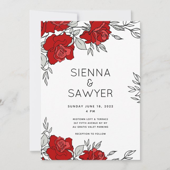 Posy of Red Roses Wedding Invitation (Front)