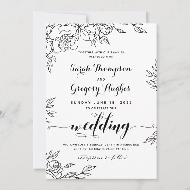 Posy of Roses Rustic Calligraphy Wedding Invitation (Front)