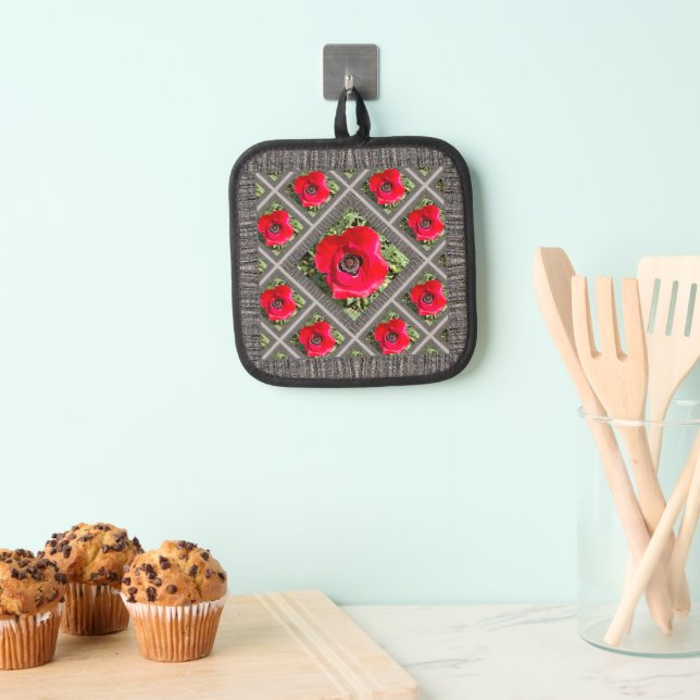 Pot Holder with Red Poppies (Insitu(Hanging))