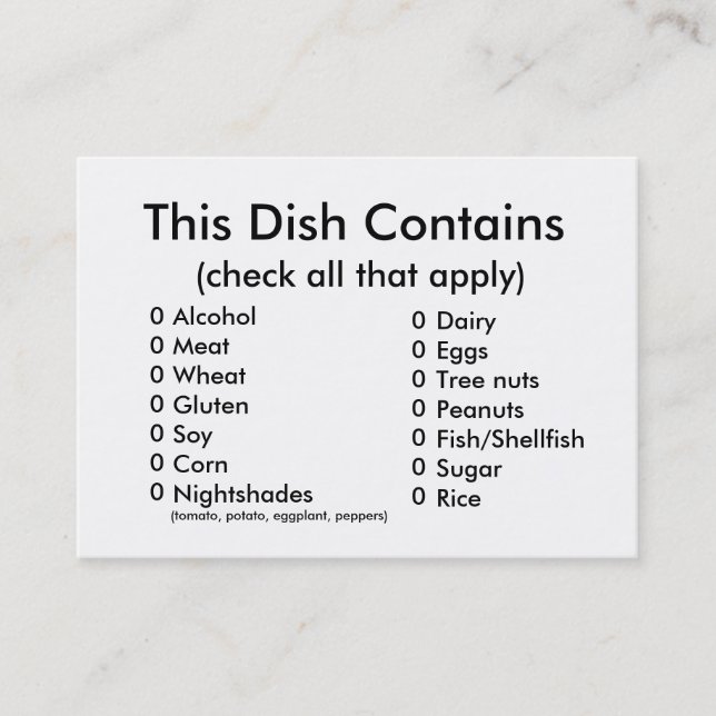 Pot Luck Ingredients Card (Front)