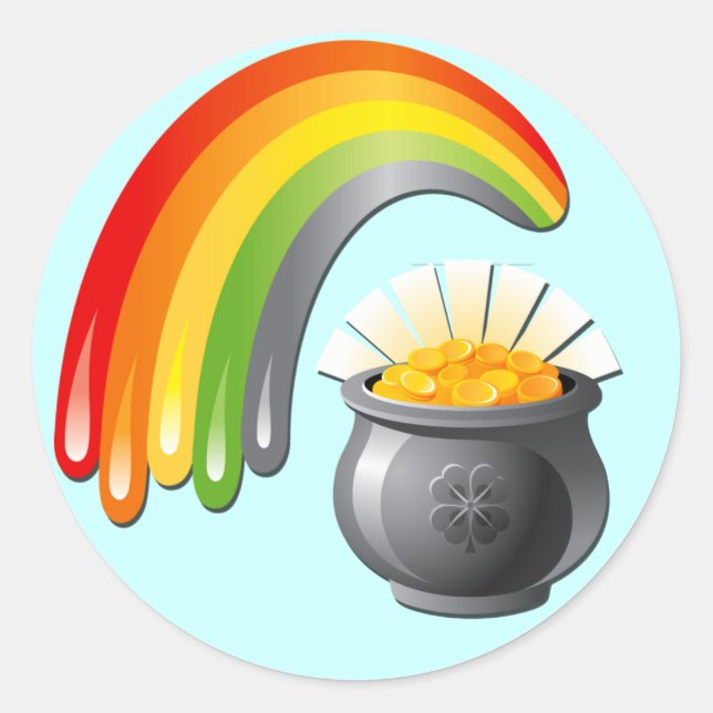 POT OF GOLD AND RAINBOW CLASSIC ROUND STICKER (Front)