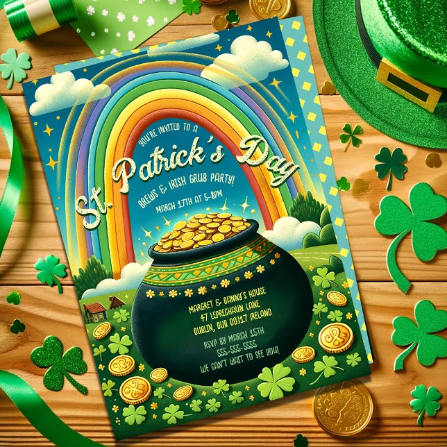 Pot of Gold and Rainbow St. Patrick's Day Celebrat Invitation (Creator Uploaded)