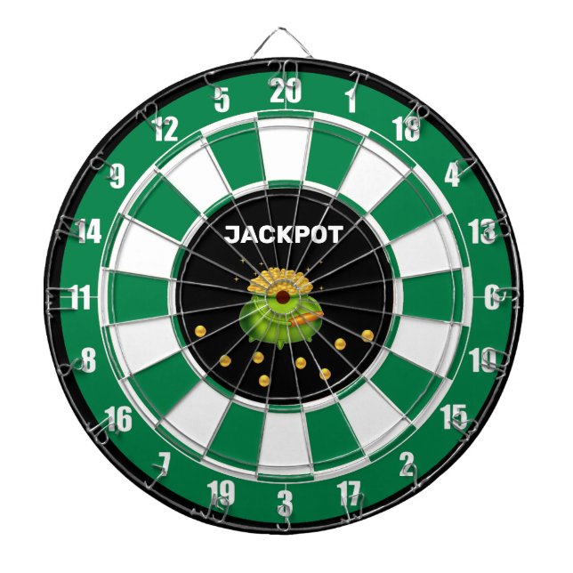 Pot of Gold and Text on Black Green White Dartboard (Front)