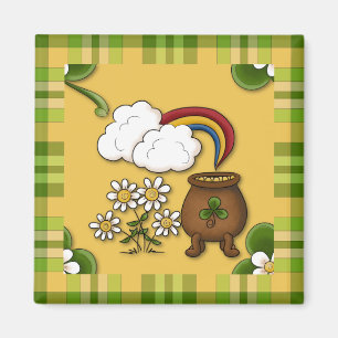 Pot of Gold Plaid St. Patrick's Fridge Magnet